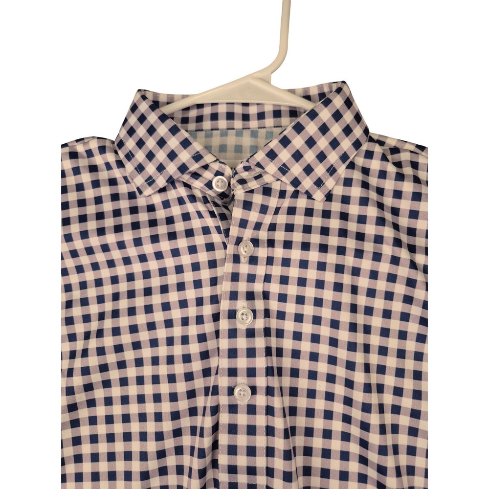Collars & Co Mens Blue White Purple Gingham Dress Collar Polo‎ Shirt Small